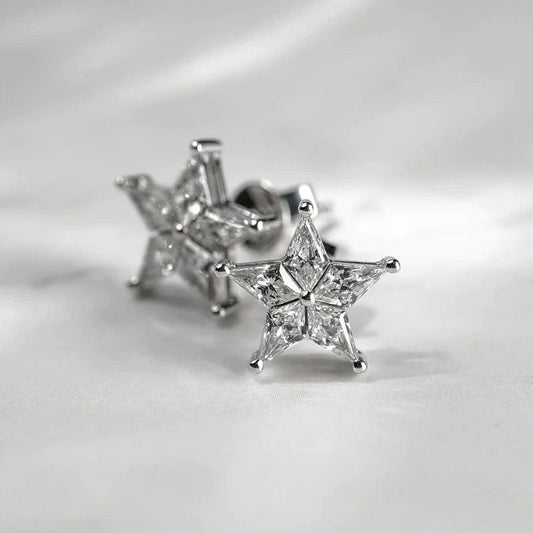 Cercei argintii, forma de stea, cu pietre din zirconiu, Perry C19 - Pursehuit.ro