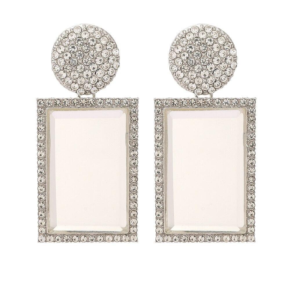 Cercei argintii, forma dreptunghiulara, cu pietre, Fabiola C10 - Pursehuit.ro