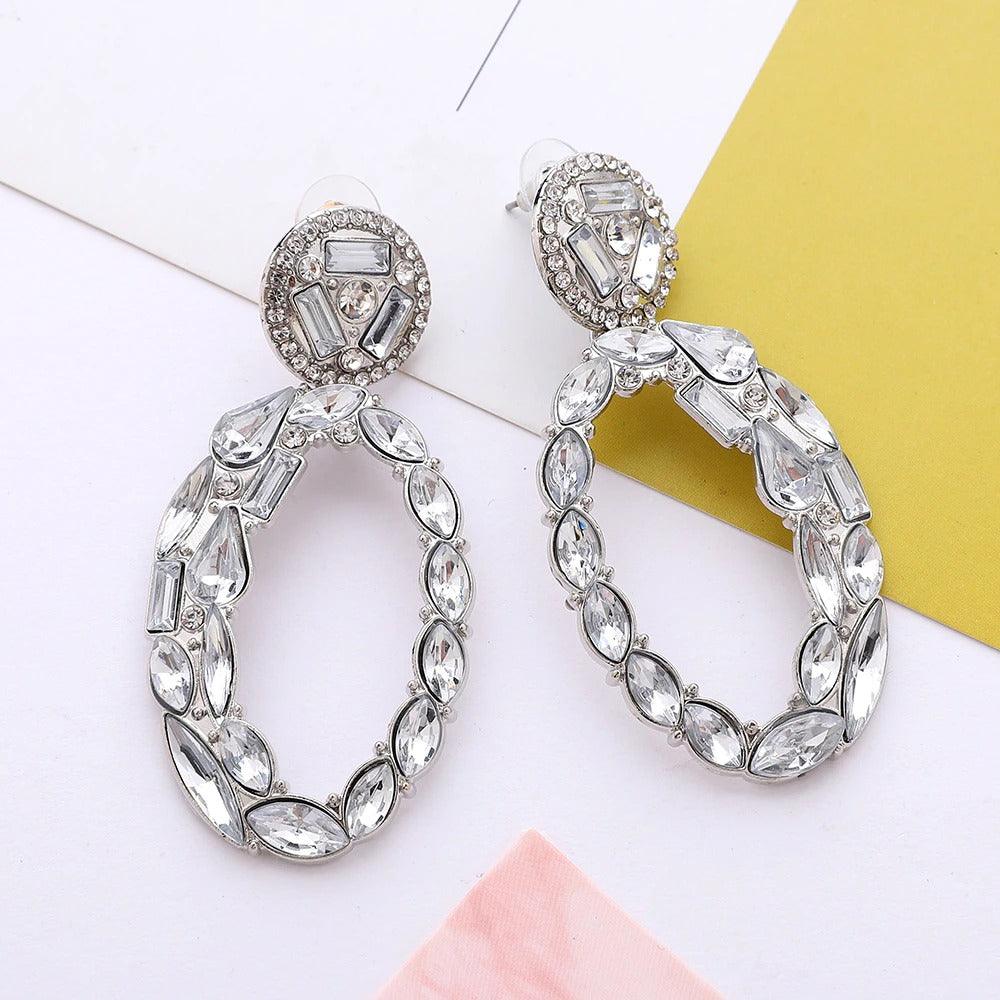 Cercei argintii, forma ovala, cu pietre, Stafen C6 - Pursehuit.ro