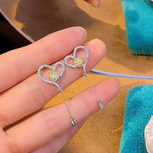 Cercei argintii, lungi, forma de inima, cu pietre din zirconiu, Alice C14 - Pursehuit.ro