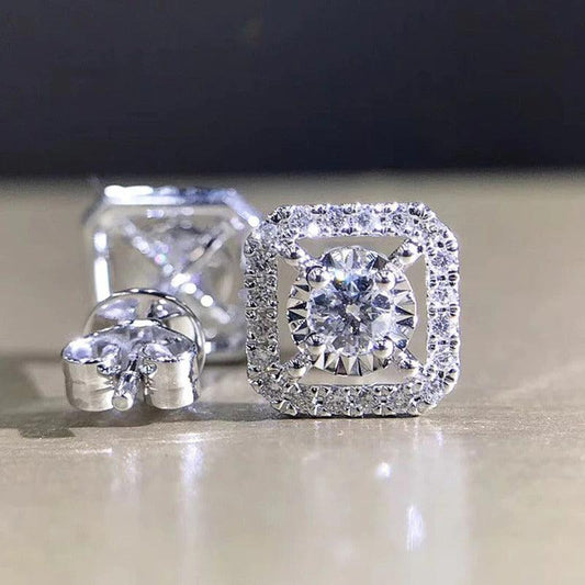 Cercei argintii, patrati, cu pietre din zirconiu, Dara C7 - Pursehuit.ro