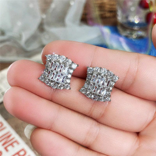 Cercei argintii, patrati, cu pietre din zirconiu, Stephie C5 - Pursehuit.ro