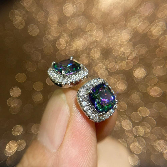 Cercei argintii, patrati, cu pietre din zirconiu, Tomasa C7 - Pursehuit.ro