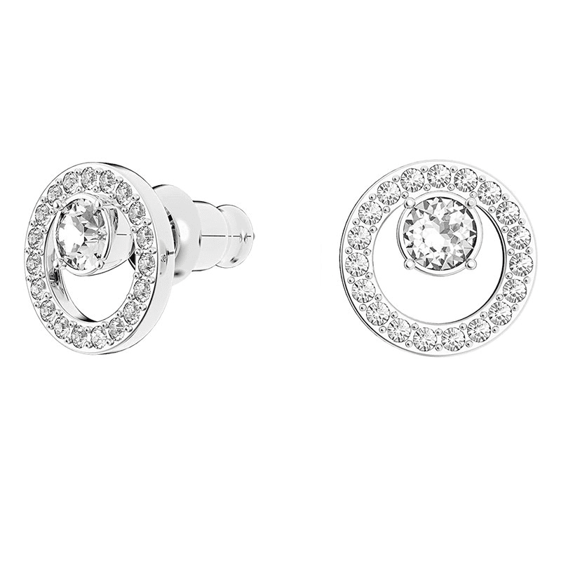 Cercei argintii, rotunzi, cu pietre din zirconiu, Shirley C12 - Pursehuit.ro
