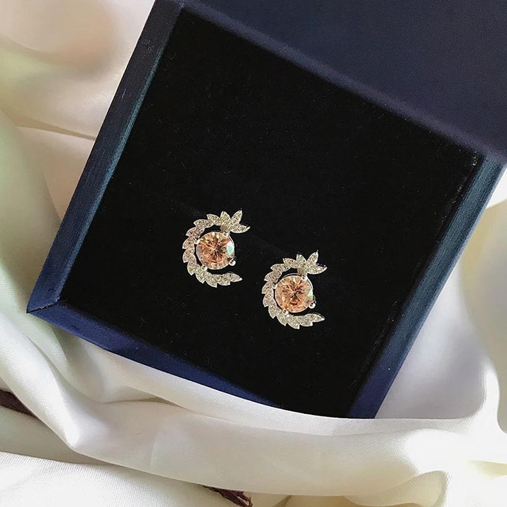 Cercei argintii, semirotunzi, cu pietre din zirconiu, Adser C16 - Pursehuit.ro