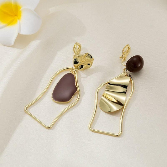 Cercei aurii, cu clips, forme neregulate, Insa C5 - Pursehuit.ro