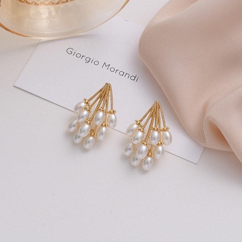 Cercei aurii, cu clips si perle, Dino C1 - Pursehuit.ro