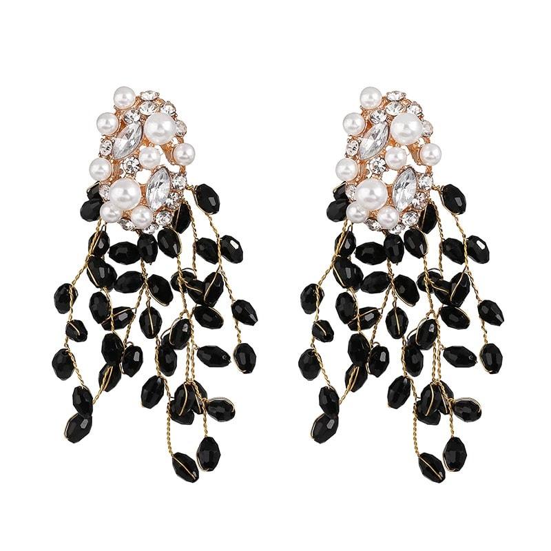 Cercei aurii, cu margelute negre, pietre si perle, Orsa C20 - Pursehuit.ro