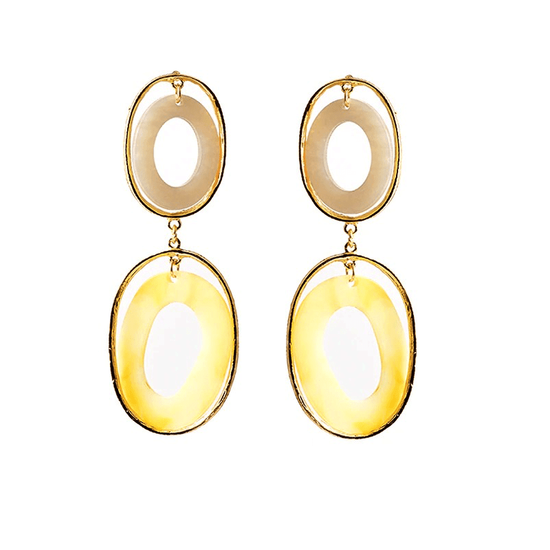 Cercei aurii, cu piese ovale si galbene, Zelda C2 - Pursehuit.ro