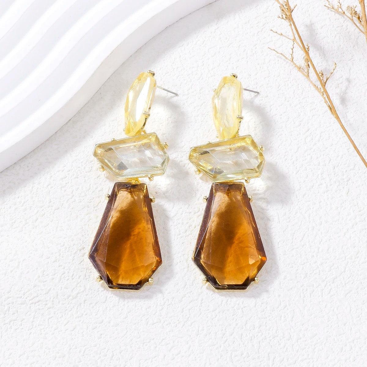 Cercei aurii, cu pietre maro, Pille C7 - Pursehuit.ro