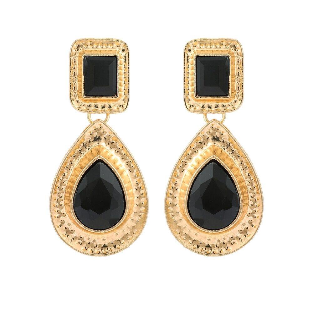 Cercei aurii, cu pietre negre, Sonia C6 - Pursehuit.ro