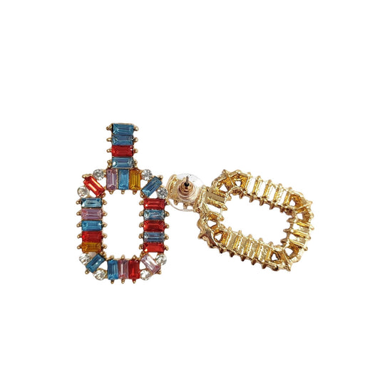 Cercei aurii, dreptunghiulari, cu pietre multicolore, Henrieta C8 - Pursehuit.ro