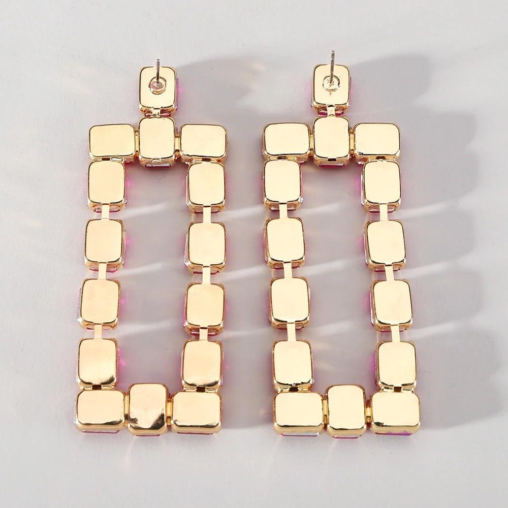 Cercei aurii, drepunghiulari, cu pietre albastre, Enola C4 - Pursehuit.ro