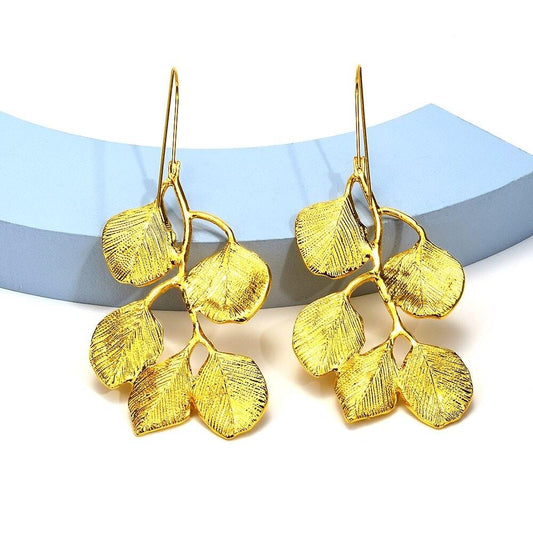 Cercei aurii, forma de crengute cu frunze, Hailey C4 - Pursehuit.ro