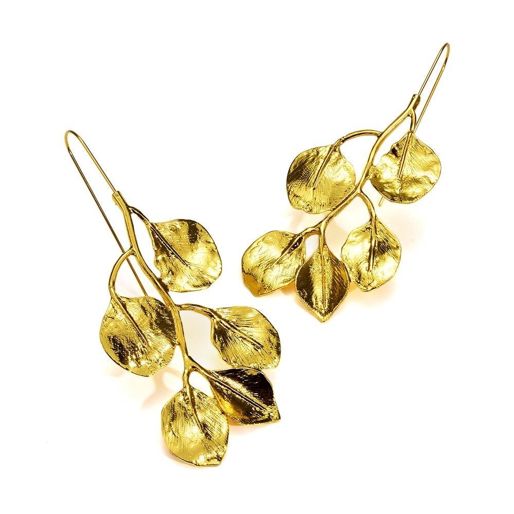 Cercei aurii, forma de crengute cu frunze, Hailey C4 - Pursehuit.ro