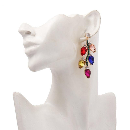 Cercei aurii, forma de crengute, cu pietre multicolore, Talita C14 - Pursehuit.ro