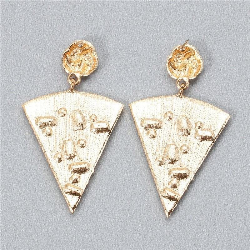 Cercei aurii, forma de felie de pizza, cu pietre, Saila C14 - Pursehuit.ro