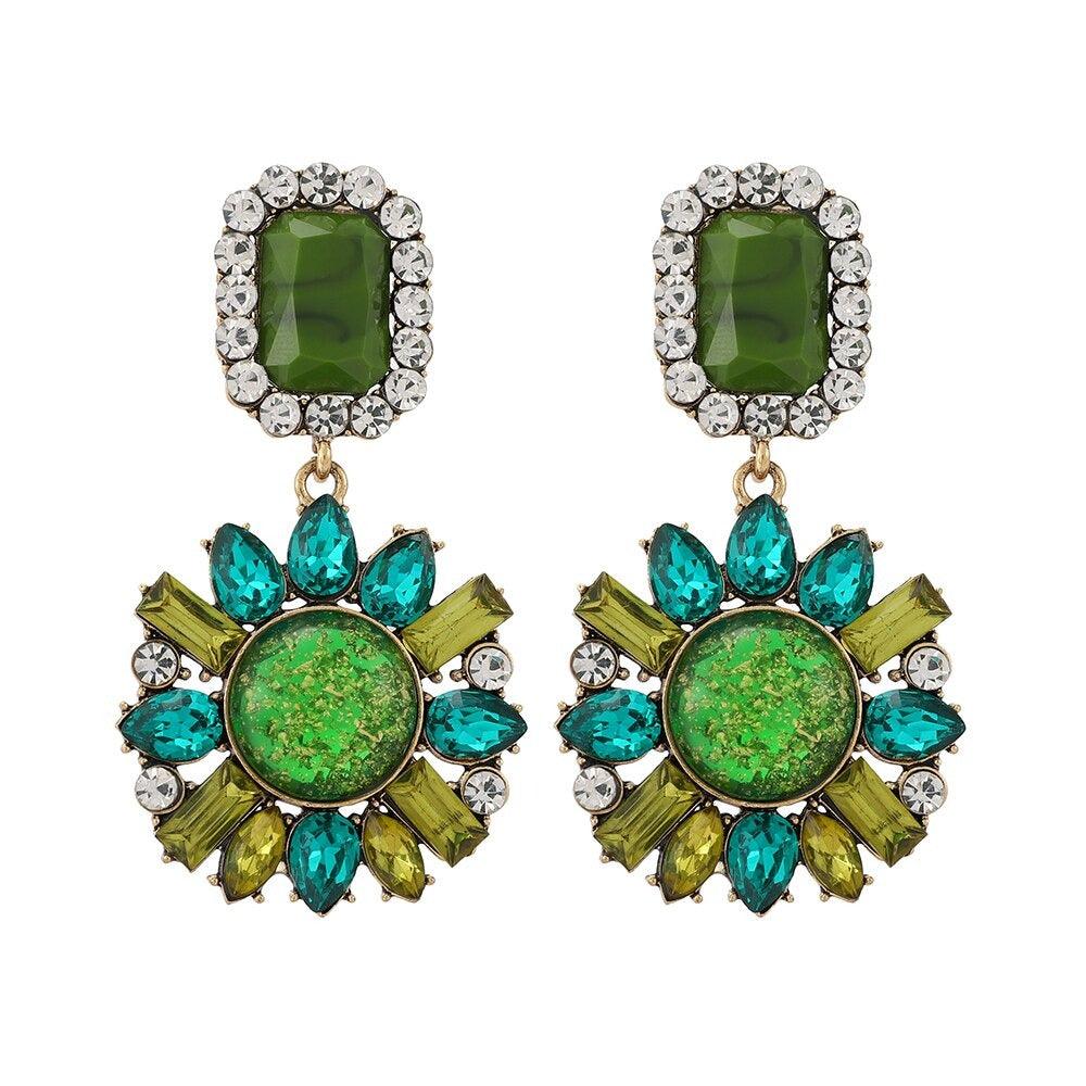 Cercei aurii, forma de floare, cu pietre verzi, Sophine C6 - Pursehuit.ro