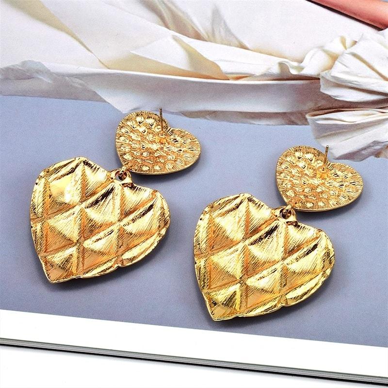 Cercei aurii, forma de inima, cu pietre, Xandra C4 - Pursehuit.ro