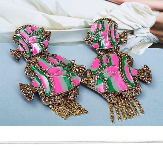 Cercei aurii, forma de pesti, cu pietre, Oliva C20 - Pursehuit.ro