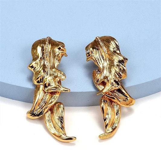 Cercei aurii, forma de petale, cu pietre, Zelma C4 - Pursehuit.ro