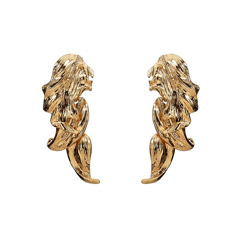 Cercei aurii, forma de petale, cu pietre, Zelma C4 - Pursehuit.ro