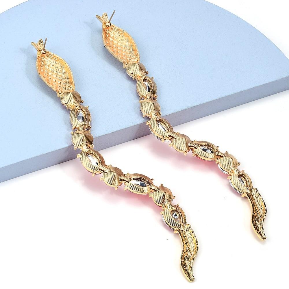 Cercei aurii, forma de sarpe, lungi, cu pietre verzi, Spencer C1 - Pursehuit.ro