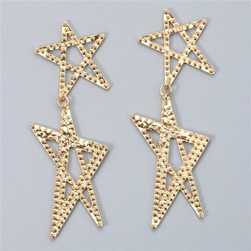 Cercei aurii, forma de stea, cu pietre, Nastasia C13 OUT - Pursehuit.ro