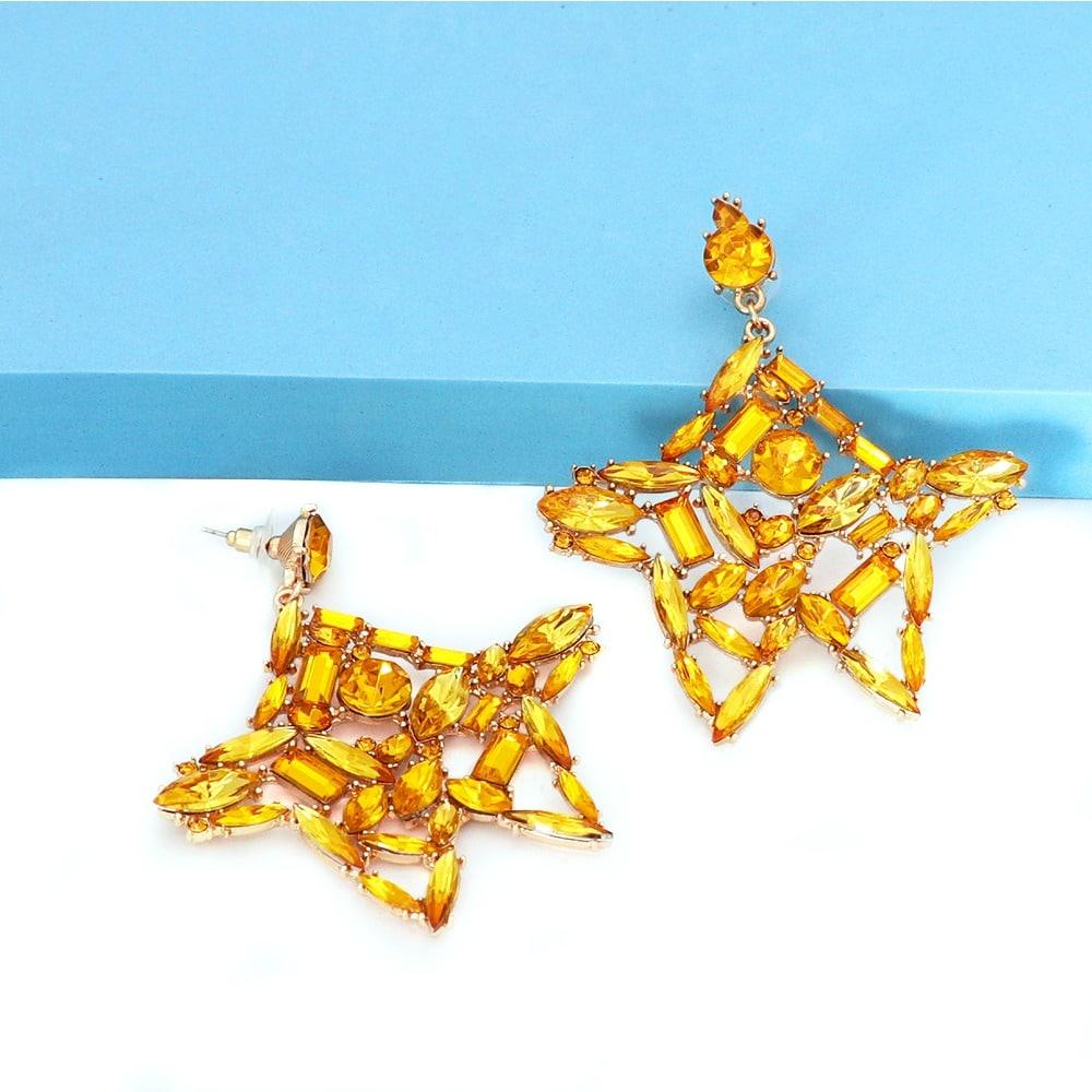 Cercei aurii, forma de stea, cu pietre galbene, Tabetha C9 - Pursehuit.ro