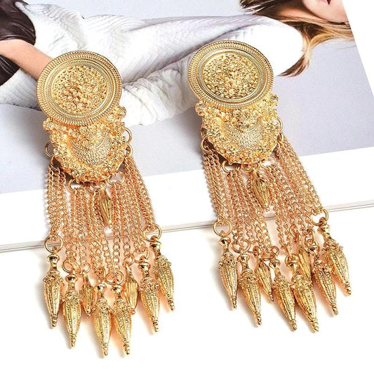 Cercei aurii, lungi, cu franjuri, Wanda C1 - Pursehuit.ro