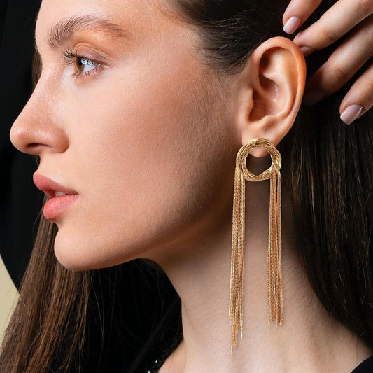 Cercei aurii, lungi, cu nod si franjuri, Helmut C14 - Pursehuit.ro