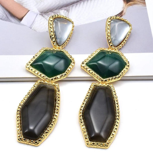 Cercei aurii, lungi, cu pietre maro si verzi, Roma C5 - Pursehuit.ro