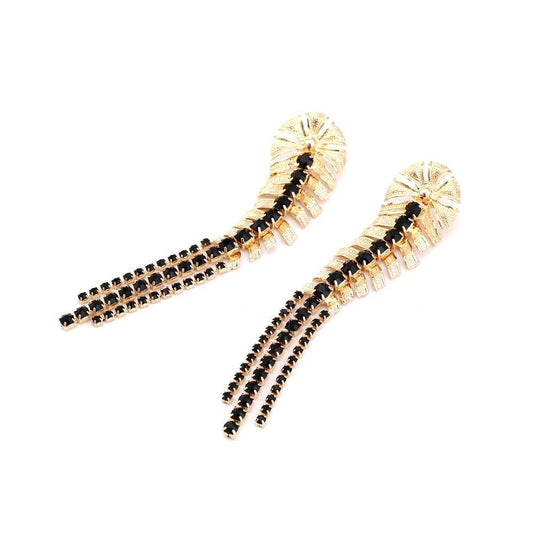 Cercei aurii, lungi, cu pietre negre, Tamme C16 - Pursehuit.ro