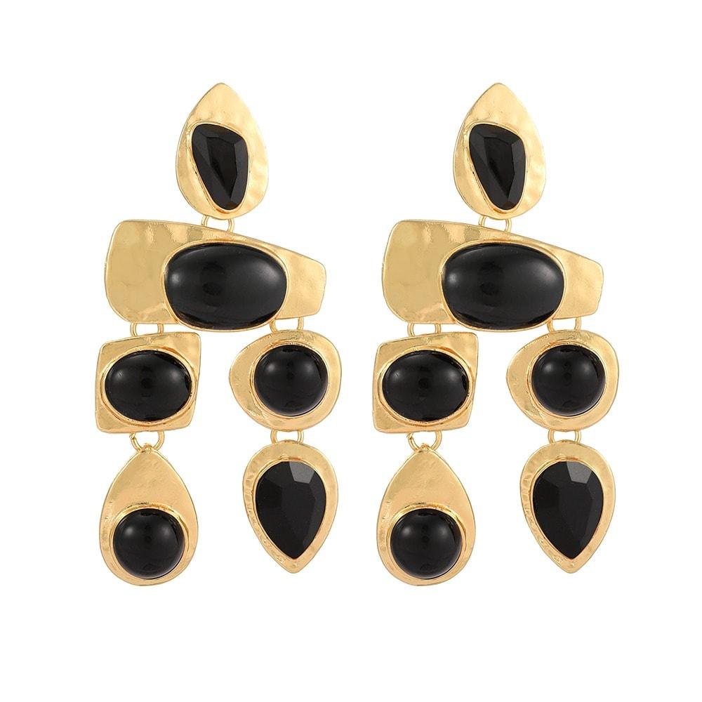 Cercei aurii, masivi, cu pietre negre, Eiko C5 - Pursehuit.ro