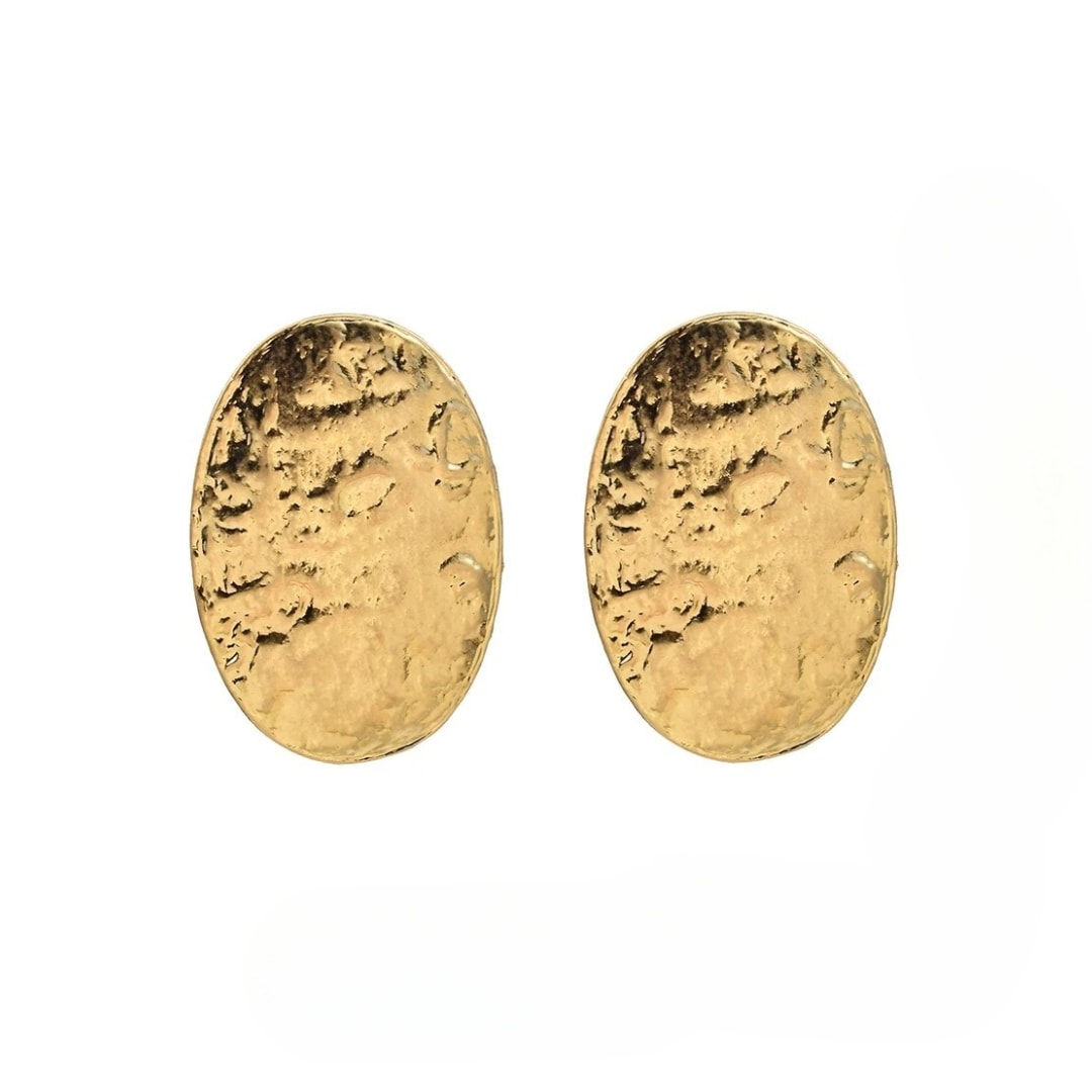 Cercei aurii, ovali, cu textura incretita, Romana C10