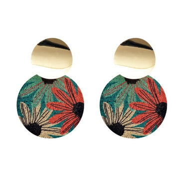 Cercei aurii, rotunzi, cu clips, model floral, Salmon C1 - Pursehuit.ro