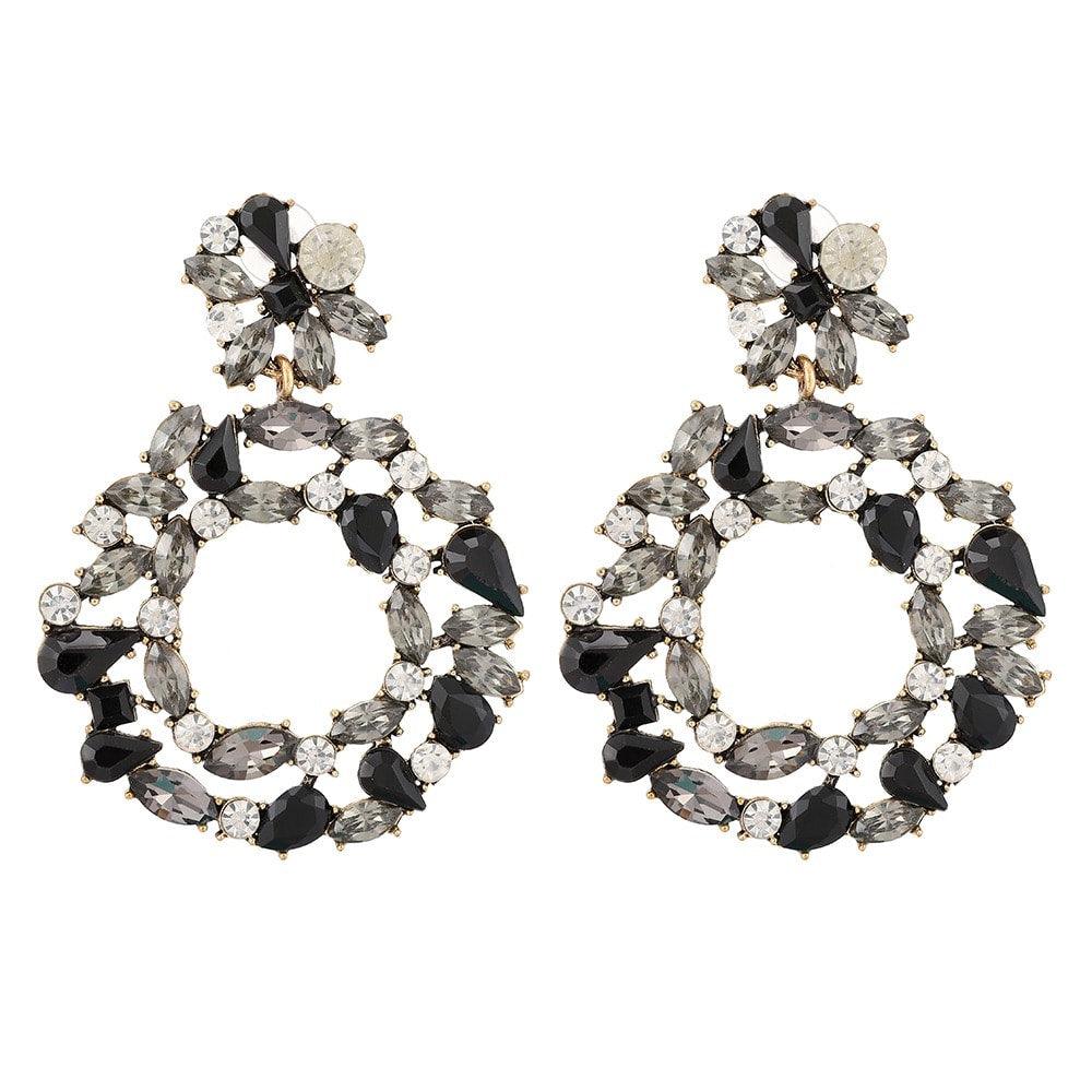Cercei aurii, rotunzi, cu pietre negre, Edvia C3 - Pursehuit.ro