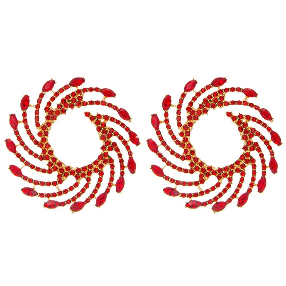 Cercei aurii, rotunzi, cu pietre rosii, Reena C8 - Pursehuit.ro