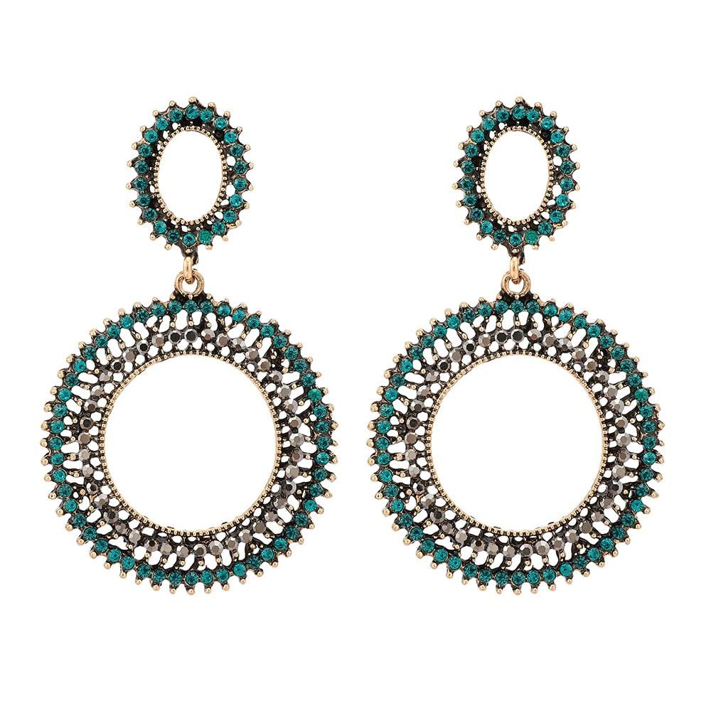 Cercei aurii, rotunzi, cu pietre verzi, Helvig C3 - Pursehuit.ro