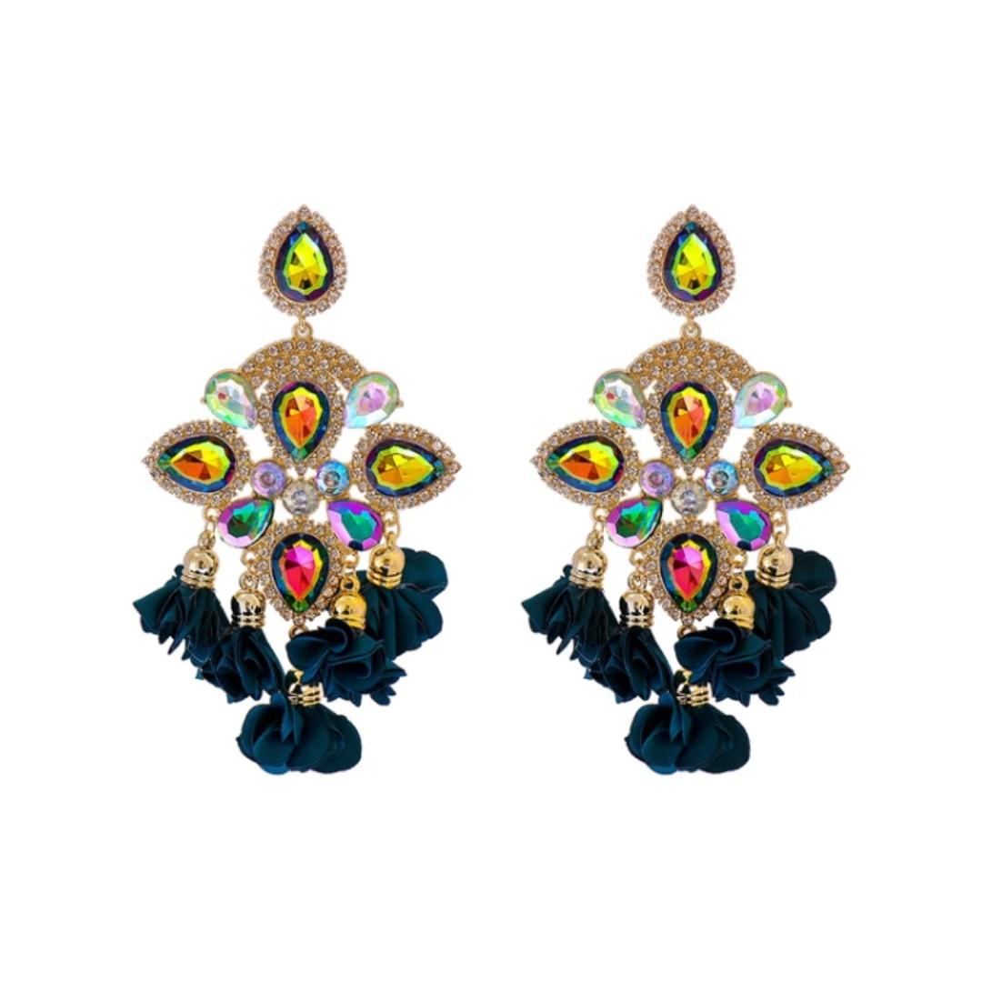 Cercei aurii, stil candelabru, cu pietre si ciucuri, Phillippa C1 - Pursehuit.ro