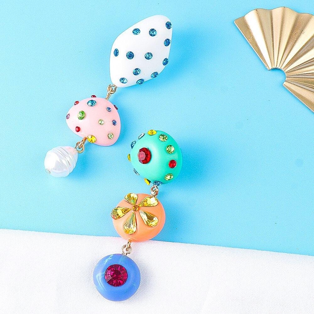 Cercei multicolori, asimetrici, cu pietre, Ankie C19 - Pursehuit.ro