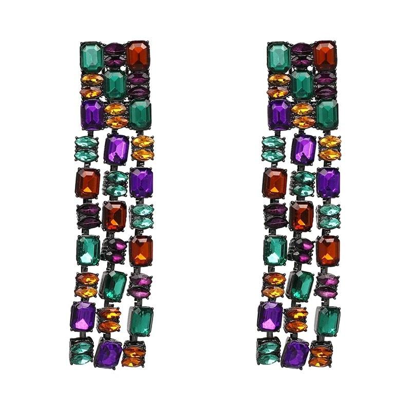 Cercei negri, lungi, cu pietre multicolore, Pilou C3 - Pursehuit.ro