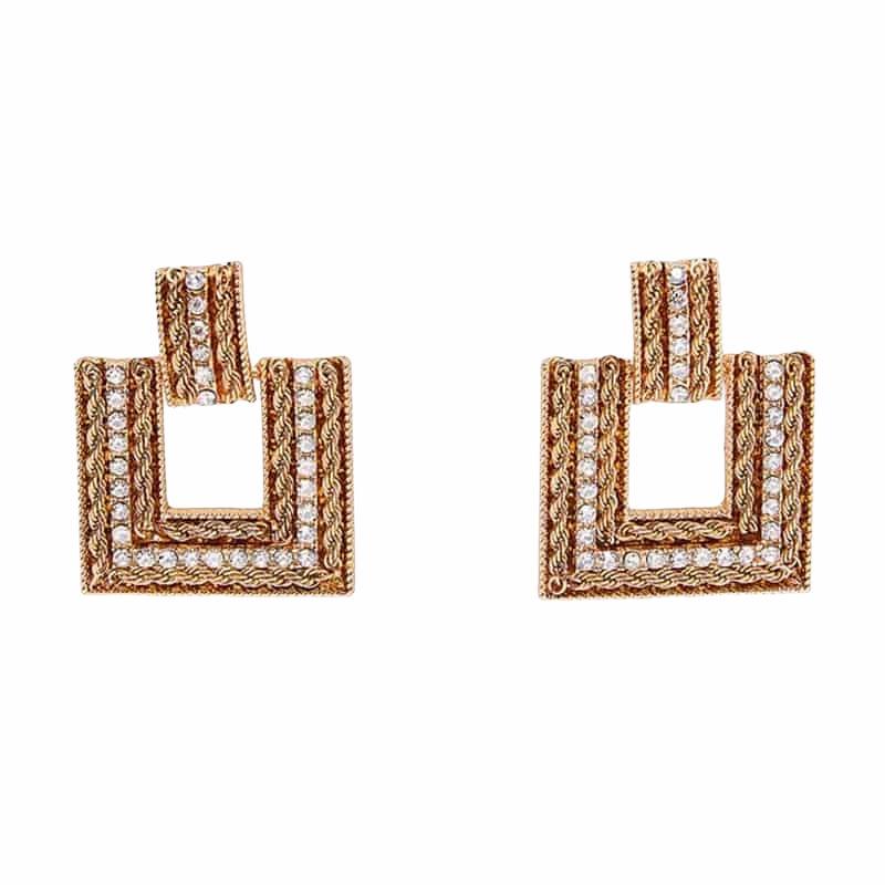 Cercei patrati, aurii, cu pietre, Marise C5 - Pursehuit.ro