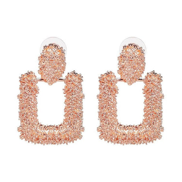 Cercei rose gold, drepunghiulari, cu textura incretita, Athalia C19 - Pursehuit.ro