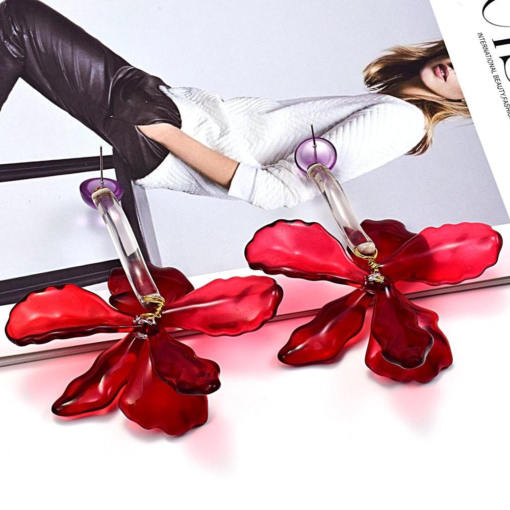 Cercei rosii, forma de floare, Delphine C5 - Pursehuit.ro