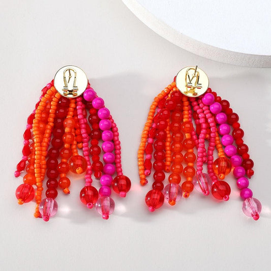Cercei rosii, lungi, cu margelute, Edvardine C1 - Pursehuit.ro