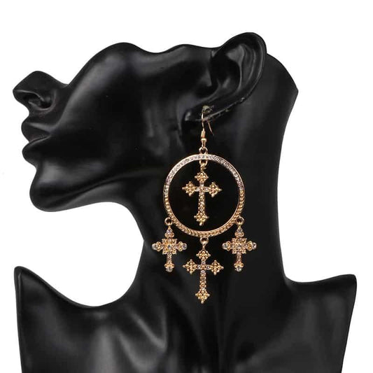 Cercei rotunzi, aurii, cu cruciulite, Maritsa C12 - Pursehuit.ro