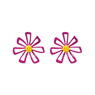 Cercei roz, forma de floare, cu margelute galbene, Traute C1 - Pursehuit.ro