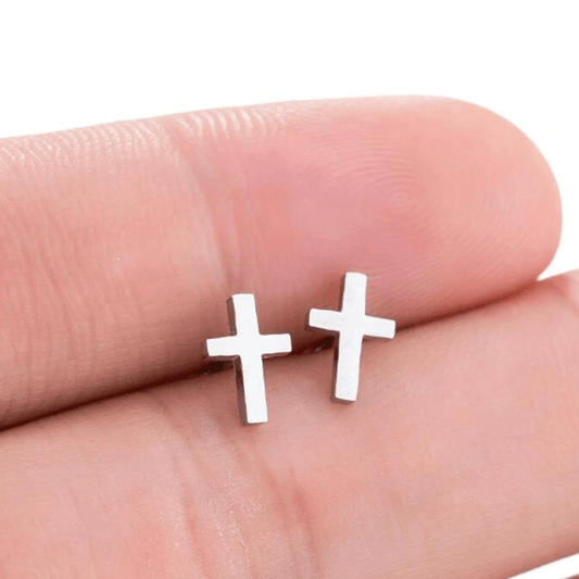 Cercei argintii, din otel inoxidabil, forma de cruciulita, suflati cu aur 18k, Fiona C1