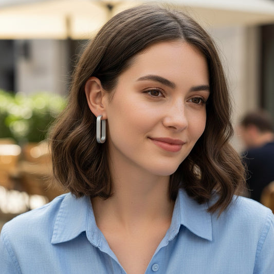 Cercei argintii, din otel inoxidabil, forma ovala, suflati cu aur 18k, Denver C2